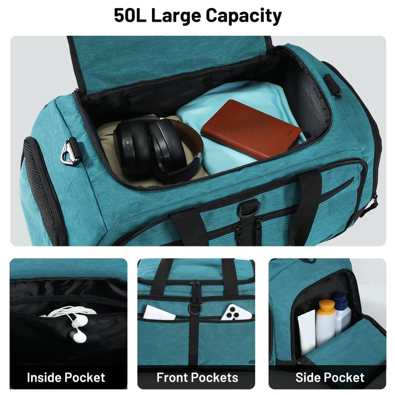 MIER Foldable Duffle Bag with Shoe Compartment 50L Travel Duffel