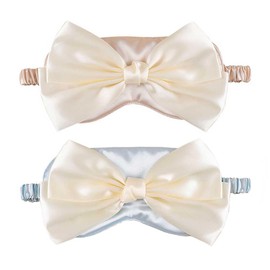 2 Pcs Cute Bow Eye Mask Soft Silk Sleep Mask Comfortable Sleeping Eye Cover with Elastic Strap for Women and Girls (Pink and Blue)