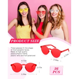 Xuhal 36 Pairs Rimless Round Party Sunglasses - Candy Color Tinted Transparent Glasses for Men Women Girls, 18 Colors