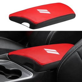 INTGET Car Center Console Armrest Cover for Dodge Challenger Accessories 2023 2022 2021 2020 2019 2018 2017 2016 2015 Interior Middle Console Cover Lid Protector Cushion Pad (Red, Leather)