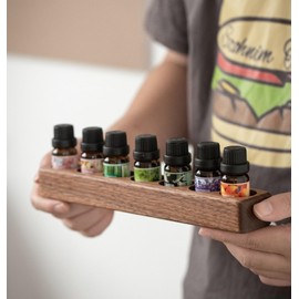 AXUYU Wooden 7/14 Slots Essential Oil Organizer, Nail Polish Shelf, Durable wood Makeup Display Stand, Makeup Storage Rack for Tabletop Essential Oils Perfume Rack for 10-20ml Bottles (7 Slots)