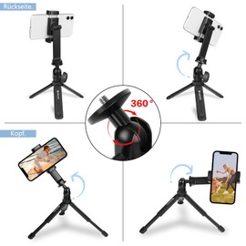 GEEKOTO Handy-Stativ, Aluminiumlegierung, Mini-Reise-Handy-Stativ, einziehbares Kamerastativ für Kompaktkameras und 360°-Kugelkopf mit Handy-Clip, tragbarer Vlog-Selfie-Stick