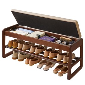 Aibiju Shoe Rack Bench with Cushion, 2 Tiers Wood Shoe Bench with Flip-Top Storage, 39.37in Shoe Rack for Entryway, Hallway, Walnut Color YD-WD062B
