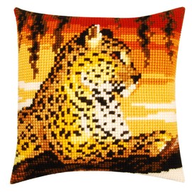 Vervaco Kreuzstichkissen Leopard Kreuzstichpackung, Stramin, Weiß, 40 x 40 x 0,3 cm