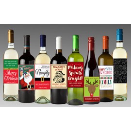 Set of 12 Holiday, Christmas and New Years Wine Bottle Labels - 5 Inch X 4 Inch