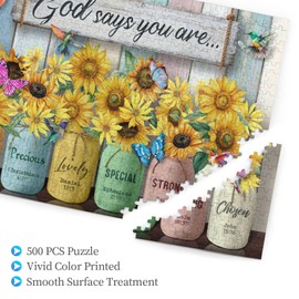 Christian Puzzles for Adults 500 Pieces Sunflower Religious Bible Verses Jigsaw Puzzles God Says You are Puzzle Inspirational Challenging Wooden Puzzle for Adults Family Game Toy Educational