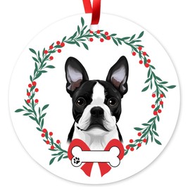 Boston Terrier Christmas Ornament, Boston Terrier Dog Lover Gift, Tree Decorations, Stocking Stuffer Ornament Exchange Gift Idea, 3.50 Inch Keepsake (DO-38)