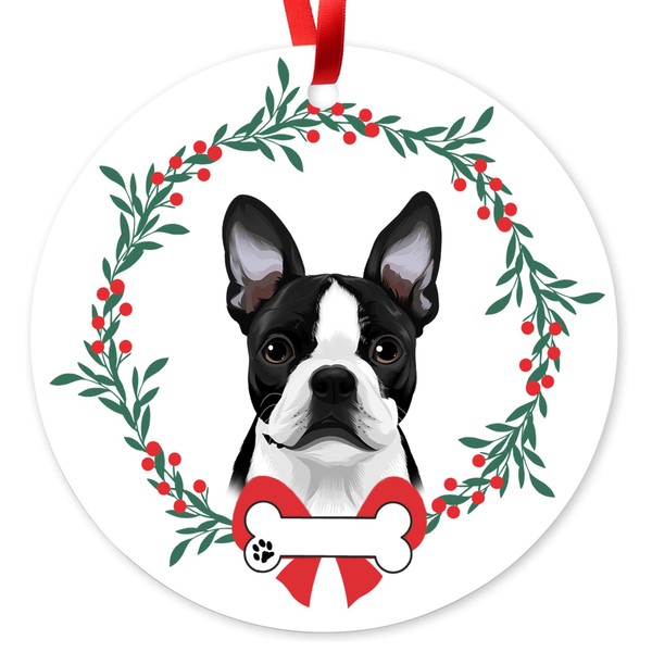 Boston Terrier Christmas Ornament, Boston Terrier Dog Lover Gift, Tree