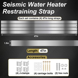 Zonon 2 Set Seismic Water Heater Strap Kit Adjustable 90'' Front Mount Safety Strap Metal Earthquake Straps for 55 Gallon Water Heater Tank, Galvanized Stainless Steel, with Installation Accessory