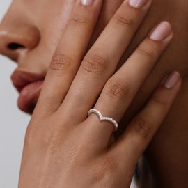 AGRULE Minimalist Wishbone Ring 925 Sterling Silver Plain Wedding Band Simple Stackable Black Moissanite Promise Ring for Women, Size 9