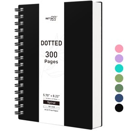 RETTACY A5 Dotted Notebook, Bullet Dot Grid Journal, Wirebound Spiral Notebooks 300Pages /150 Sheets for Writing,100gsm, PVC Hardcover, for Women Men Work Office School, 14.5 x 21cm - Black
