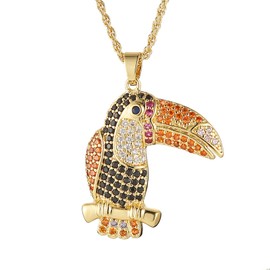 HZMAN Toucan Bird Necklace for Women Men 18K Gold Plated Colorful Cubic Zirconia Bird Pendant Necklace Jewelry Gift