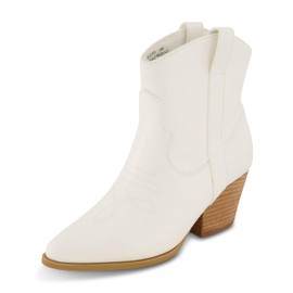 CUSHIONAIRE Women's Rocky Western boot with stitch detailing and Memory Foam padding, Wide Widths Available, White 9