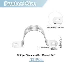 sourcing map 12Pcs Rigid Pipe Straps, 27mm(1.06") 201 Stainless Steel 2 Hole U-Shaped Bracket Tube Hanger Pipe Clamps for Fixing Pipe Cable