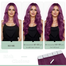 Rich Choices Tape in Hair Extensions Human Hair Purple Tape Hair Extensions Real Remy Human Hair 16 inch Invisible Tape in Extensions Straight 20pcs 50g