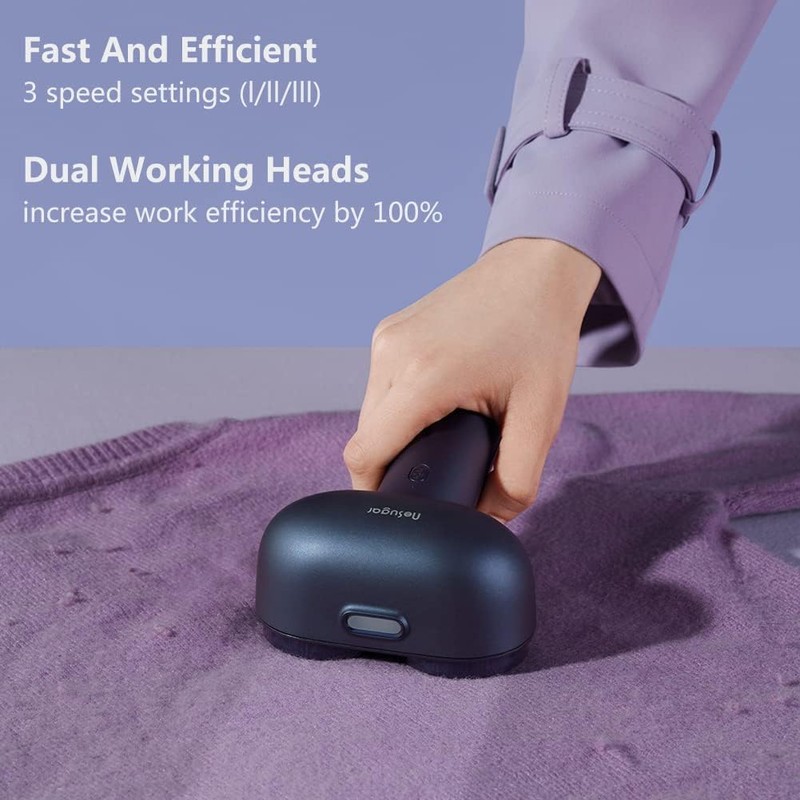 Nesugar Dual-Head Fabric Shaver, Electric Lint Remover with Green Light