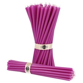 Danilovo Pure Beeswax Candles - No-Drip, Smoke-Less, Tall, Thin Taper Candles – Decorative Candles for Church Prayer, Decor or Birthday Candles – Honey Scented Candles – 7.3”x0.24” (Purple, 50pcs)