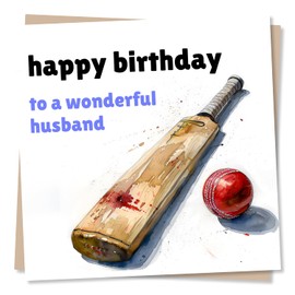 Cricket Bat and Ball Happy Birthday Card For Husband - To A Wonderful Husband - For Husband, Partner, Best Friend