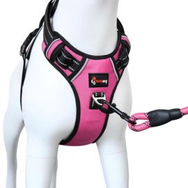 Bossdog No Pull Dog Harness and Lead Set | Anti Pull Dog Harness for Small, Medium, Large and Puppy Dogs | Features Sturdy Top Handle and Reflective Strips (Small, Pink)