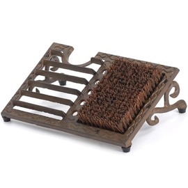 Cast Iron Boot Brush Scraper Outdoor, Heavy Duty Boot Scrubber Brush with Angled Design, Outdoor Shoe Scrapers with Brushes, All Weather Boot Scraper for Home Porch Entryway Garden (Brown)