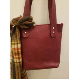 Burgundy Leather shoulder bag Burgundy wine color with a soft grey lining Scarf included