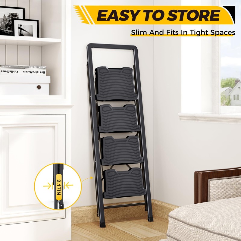 KINGRACK 4 Step Ladder 800lb Capacity, Folding Step Stool with