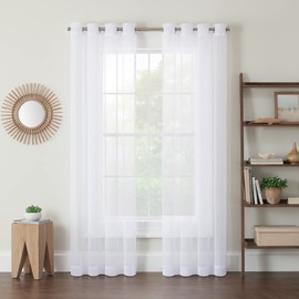 Eclipse Kiara Modern Sheer Voile Light Filtering Grommet Window Curtains for Bedroom (2 Panels), 54 in x 84 in, White