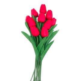 TACOLO Red Flowers Fake Tulips Artificial Flowers, 13 Inch Real Touch PU Flowers for Decoration, 10 Pcs Tulip Flowers Bouquet for Vase, Mother's Day Easter Valentines Gifts