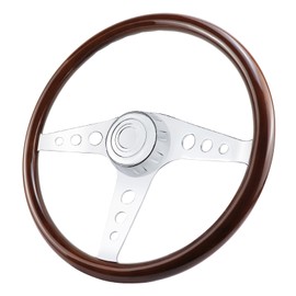QYMOPAY 18"" Solid Wood Truck Steering Wheel 3 Spoke Aluminum Chrome Plated Steering Wheel for Semi-Trailers,Trucks for Kenworth,Peterbilt,Volvo,Freightliner
