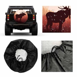 MIYASANG Moose Spare Tire Cover Elk Sunset Grass Trees Art Silhouette Animal Nature Autumn Weatherproof Universal Wheel Protectors Camper Tire Covers for Trailer Rv Travel(17 inch)