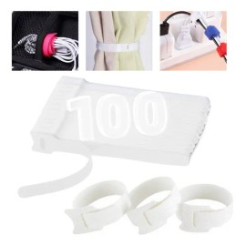 100 Piezas Cincho Suja Cables, Brida Con Velcro Reutlizable Blanco