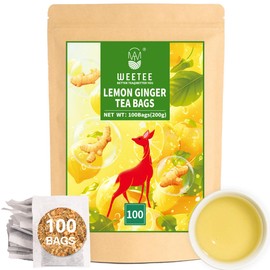 WEETEE Ginger Lemon Tea Bags, Pack of 100 Lemon and Ginger Herbal Tea Bags, Made with Lemongrass, Ginger, Lemon Peel, Sweet Tea, Caffeine-free Herbal Tea (Ginger Lemon Tea)
