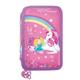 KEYROAD Pencil Case, Equipped Pencil Case with Contents 3 Compartments, 52 Elements, Maxi Pencil Case 20.5 x 13.5 x 6 cm, Assorted Colours