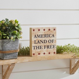 VHC Brands Patriotic My Country America Land Of The Free w/Red Stars MDF Block Sign 6x6x1, Independence Day Decor, Decorative Sign, Rustic Farmhouse Fourth of July Decorations