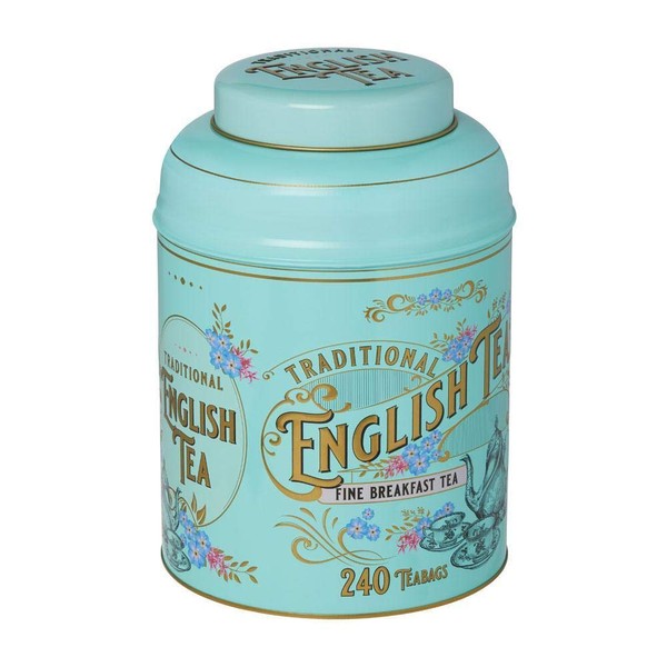 New English Teas Vintage Victorian Round Tea Caddy with 240 Fine English Teabags (Mint Green)