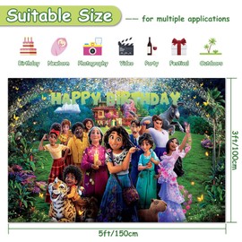 Encanto Happy Birthday Backdrop, Magic House Movie Theme Party Background Birthday Party Decoration Supplies Large Fabric Photo Booth Banner for Baby Girls Boys Kids Children Teens, 5x3Ft