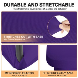 2 Pack 6 Feet Purple Spandex Tablecloth for Rectangular Tables, Fitted & Stretch, Washable, Wrinkle Resistant, Perfect for Event, Wedding, Party, Banquet, Cocktail, Festival, and Table Protector