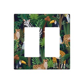 Wpshijia Cartoon Animal Zebra Leopard Giraffe Bird Leaf 2 Gang Rocker Decora Nursery Light Switch Covers Decorative Dual Outlet Covers Wall Plate Electrical Faceplate Switchplate GFCI for Kidroom