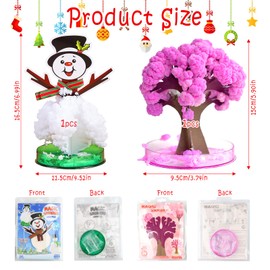 XIMEY Pack of 2 Magic Paper Tree, Magic Sakura Tree and Magic Paper Tree Snowman, Mini Christmas Tree Artificial, DIY Crystal Breeding Set, Novelty Toy Gift for Boys and Girls
