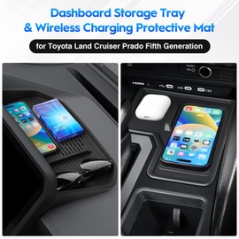 FIILINES Dashboard Storage Tray for Toyota Land Cruiser Prado 250 J250 LC250 2024-2026, Center Console Wireless Charging Protective Mat Land Cruiser Accessories, Silicone Dash Organizer Non-Slip Pad