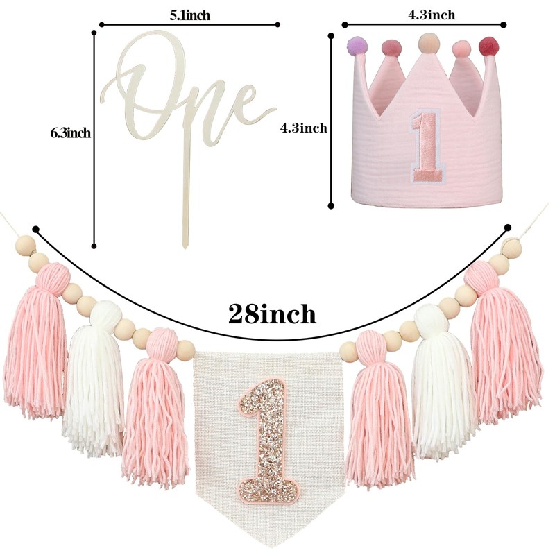Decoración para fiesta de primer cumpleaños para bebé, color rosa