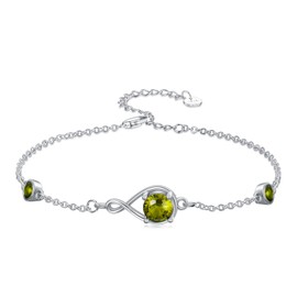 Seiyang Infinity Birthstone Link Bracelet for Women 925 Sterling Silver Adjustable Infinity August Peridot Bracelet Anniversary Birthday Jewelry Gift,Chain Length 7"+2" Extend