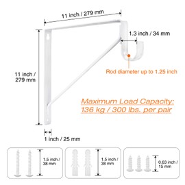 KOVOSCH 4 Pack Heavy Duty Closet Shelf & Rod Brackets, Wall Mounted Closet Shelf Brackets, 11 x 11 Inch Closet Shelf Brackets with Rod Support, White