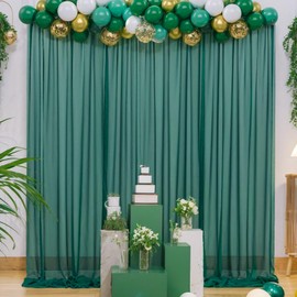 Wish Care 10ft x 10ft Emerald Green Backdrop Curtains, Wrinkle-Free Sheer Chiffon Fabric Backdrop Drapes for Wedding Arch Party Ceremony Stage Decoration