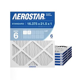Aerostar 16.375 x 21.5 x 1 MERV 6 Air Filter, 6 Count, ACTUAL SIZE (16.375 x 21.50 x 0.75), HVAC, Furnace Filter for Dust, Lint & Pollen Control (MPR 300 / FPR 3) Fits Carrier systems, Made in USA