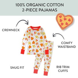 HonestBaby Celebration 2-Piece Pajamas Sleepwear PJs 100% Organic Cotton for Baby, Toddler, Kids, Junk Food Lover, 2T