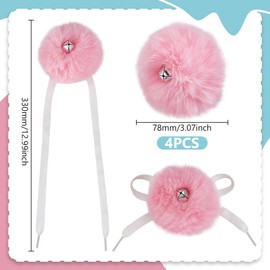AHANDMAKER 4Pcs Roller Skate Pom Poms with Bells, Pink Roller Skate Pom Poms for Girls Women, 8cm Fluffy Tie-on Roller Skate Pom Poms, Fuzzy Pom Poms with Shoelace for Quad Roller Skate Accessories