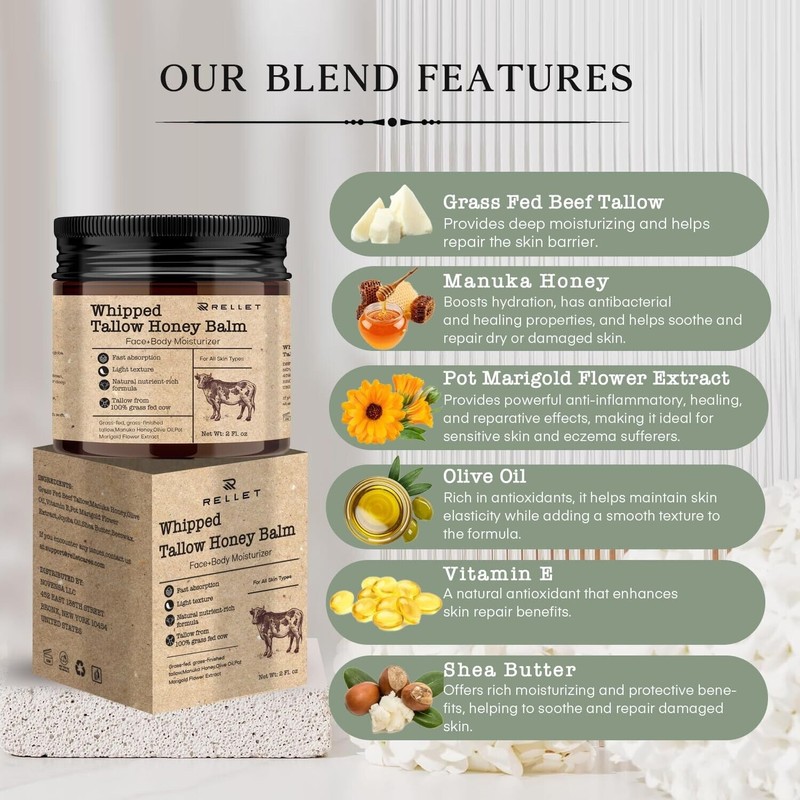 NOVENSA Beef Tallow and Honey Balm for Skin : Grass