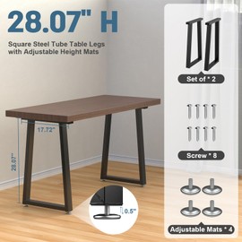 Heavy Duty 28" Black Steel Metal Trapezoid Table Legs, Tall Desk Legs with Protector Adjustable Feet, DIY-Office Desk Legs/Dining Table Legs/Outdoor Furniture Legs/Coffee Table Legs (Up to 1000LB)