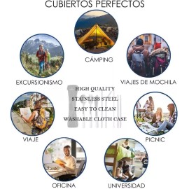 Dolores 8pcs Juego Cubiertos Set Estuche Acero Inox Cuchara Portátil